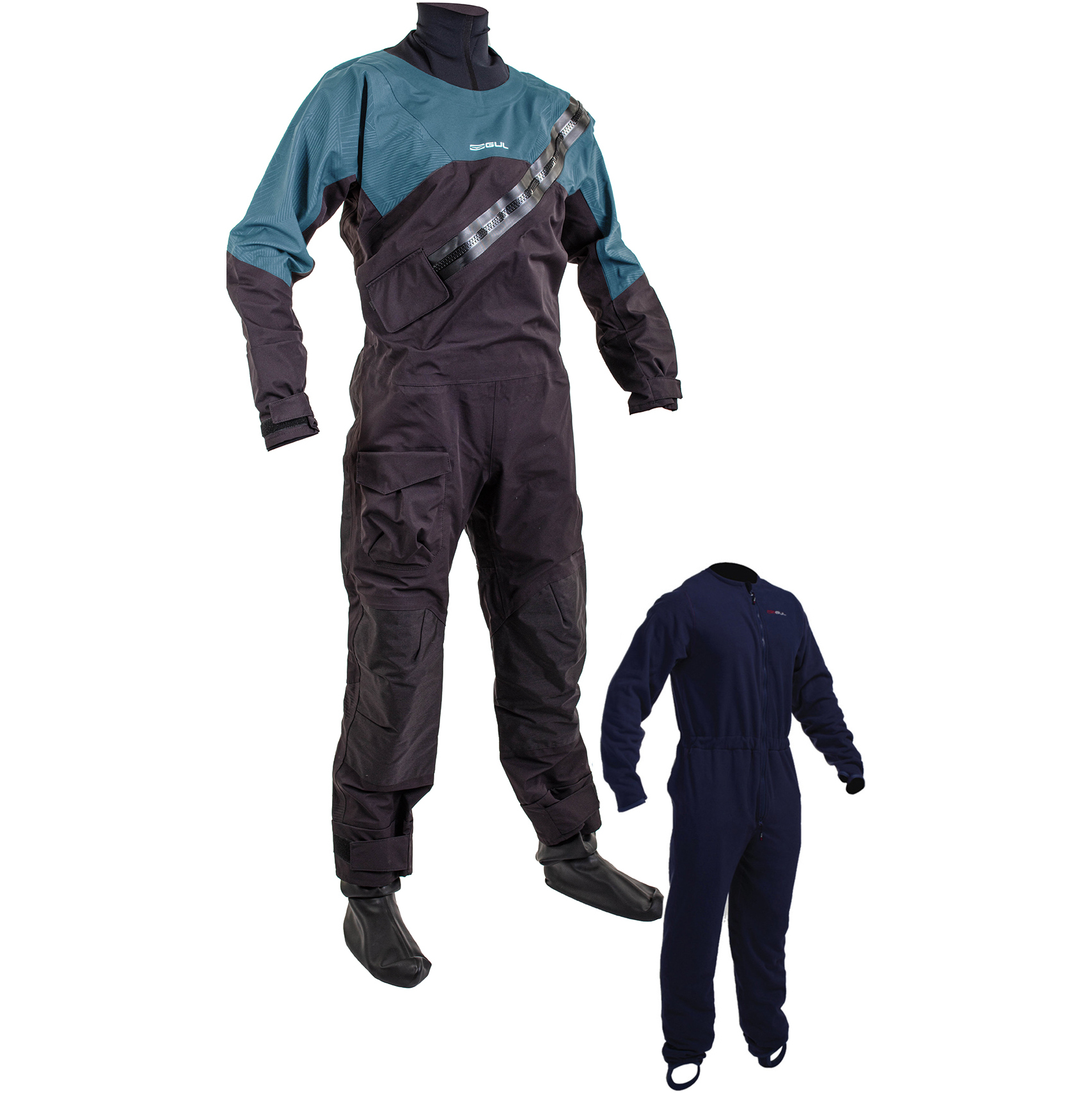 2025 Gul Junior Dartmouth Eclip Zip Drysuit & Underfleece GM0389-B9 - Black / Blue
